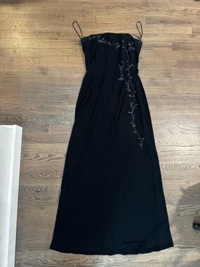 Rimini Black Maxi Dress with Subtle Embroidered Vine